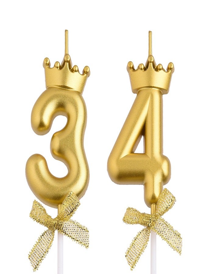 VSHILI 34th 43rd Birthday Candles, Gold 43 34 Year Old Number Birthday Candles, Happy Birthday Party Cake Topper Decoration Gifts for Women Men - Image 1